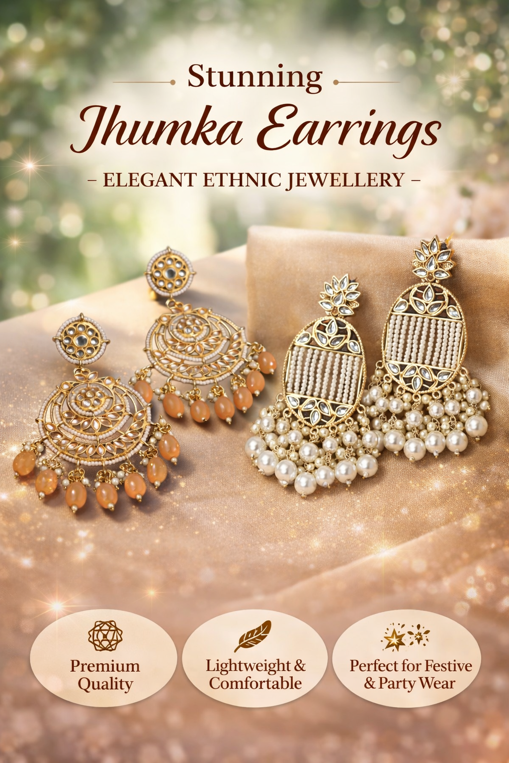 Jazz And Sizzle Set of 2 Gold Plated White & Yellow Pearl Drops Chand Bali Earrings combo