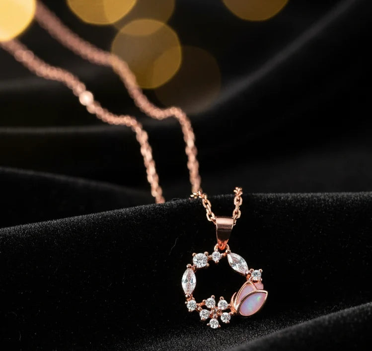 Jazz And Sizzle Rose Gold Drop AD Wreath Pendant With Link Chain
