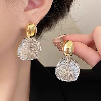Jazz And Sizzle Metal Texture Shell Shaped Statement Drop Earrings