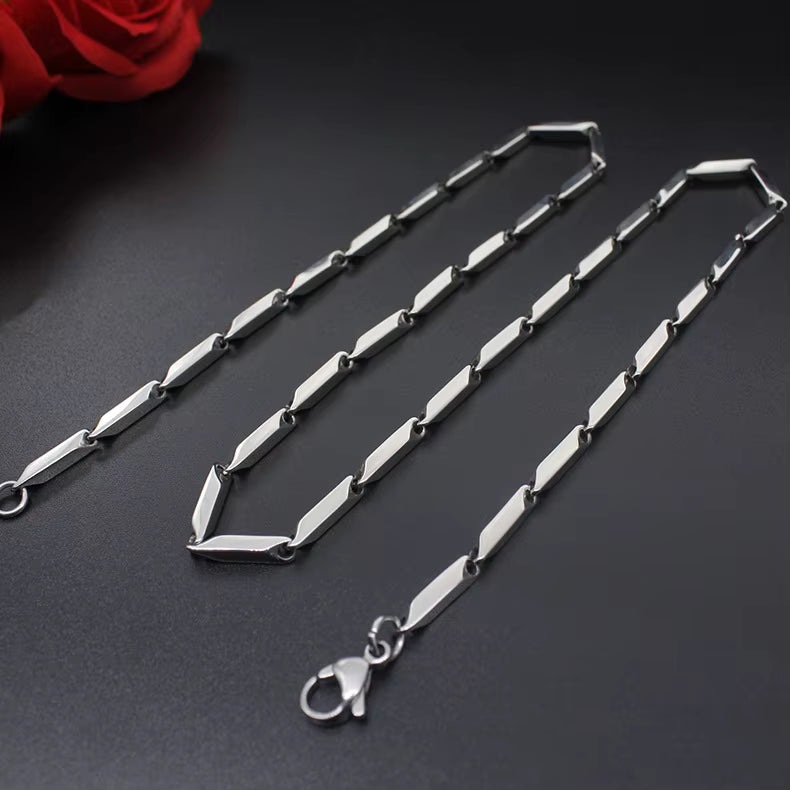 Silver-Titanium Plated Mens Seed Chain Fashion Necklace
