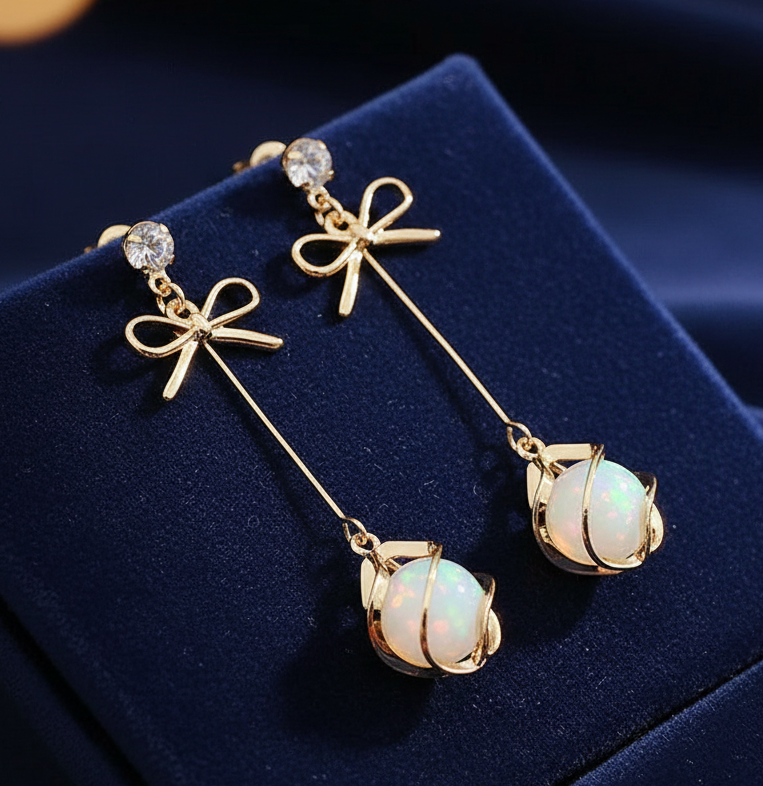 Jazz And Sizzle Gold Plated Bow Knot Long Drop Earrings For Women & Girls