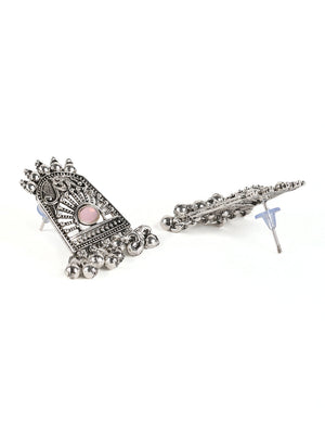 Pink Stones Studded OxidisedSilver Plated Jewellery Set - Jazzandsizzle