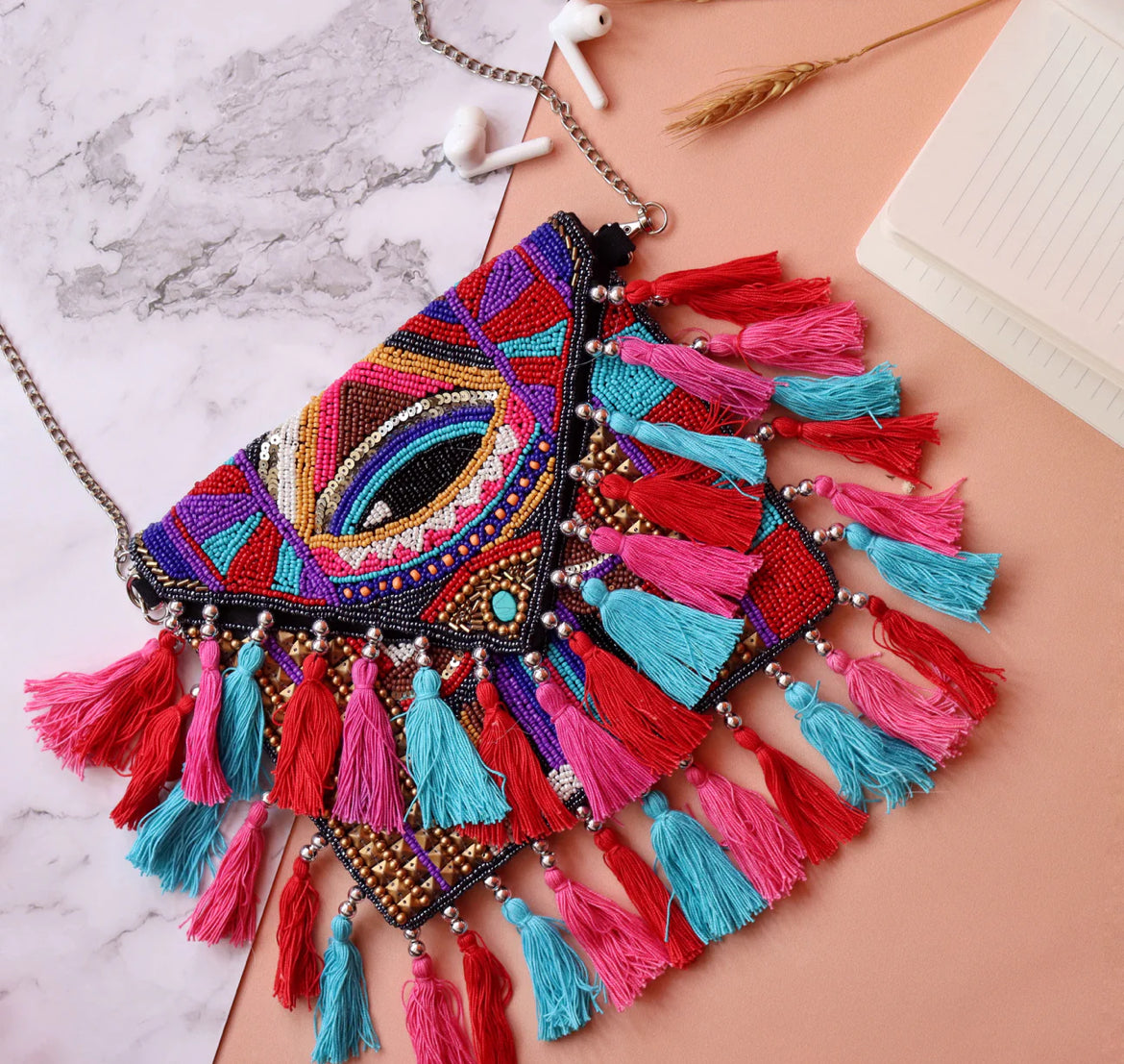 Evil Eye Boho Hand Embroidered Ethnic Sling Bag for Women