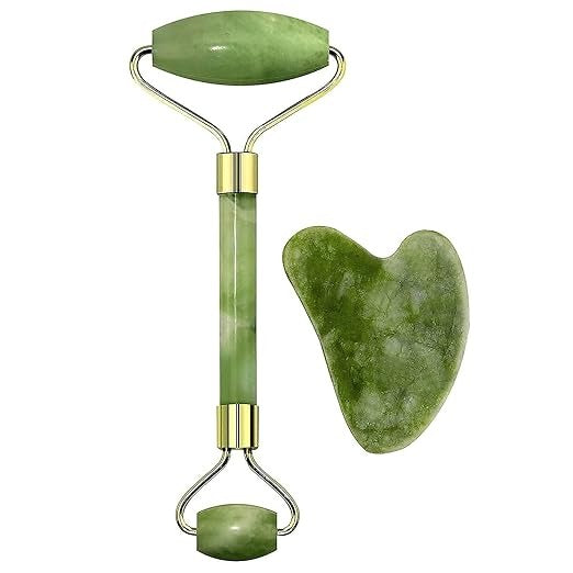 Jade Roller & Gua Sha Combo | Natural Facial Massage Tool for Youthful Skin