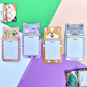 4 Designs of Kawaii Magnetic Notepad on Colored Sheets - Tinyminymo