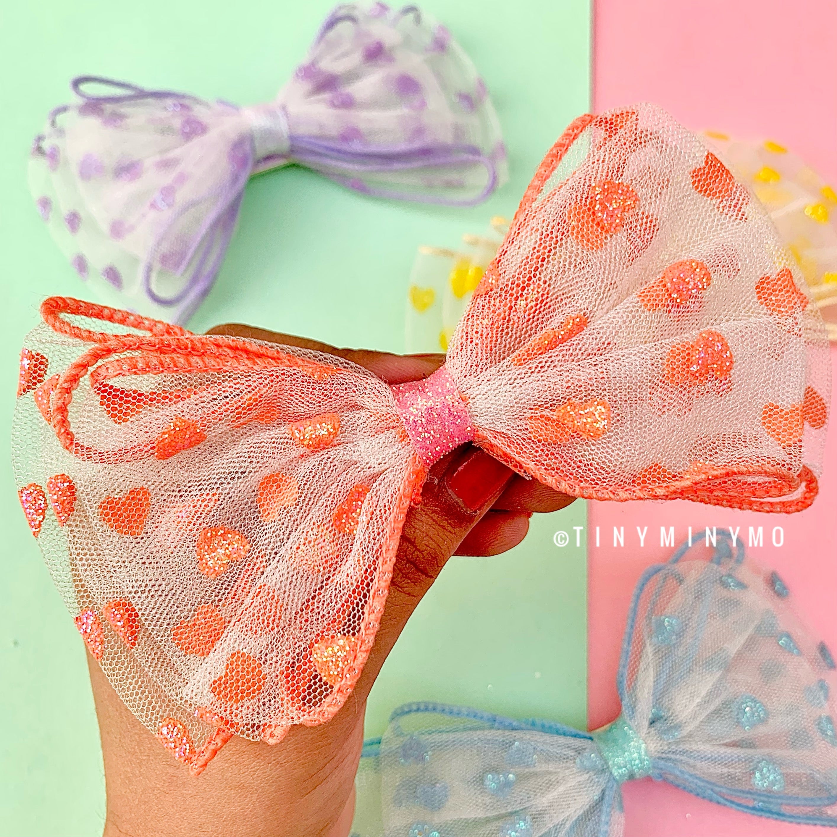 Mesh and Glitter Bow Clip