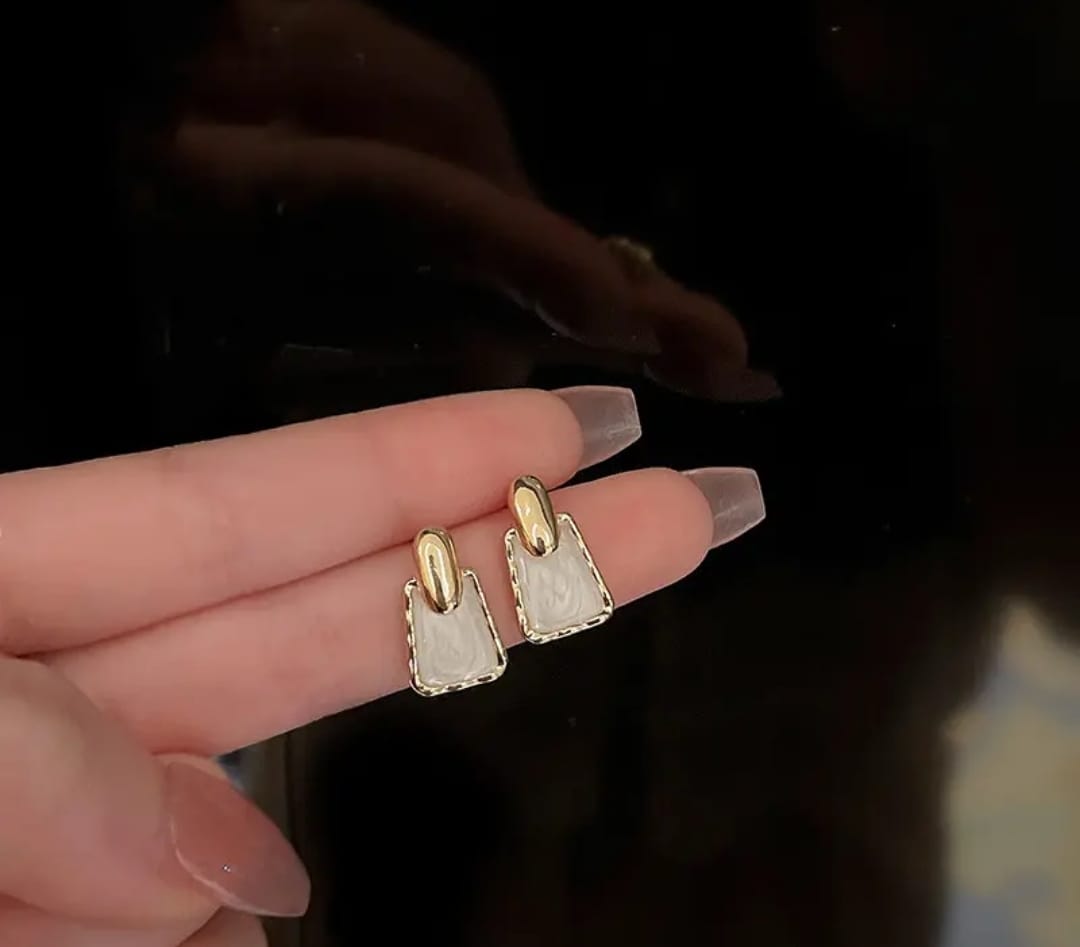 Minimalist White Stone Stainless Steel Stud Earrings | Trendy Gold Earrings
