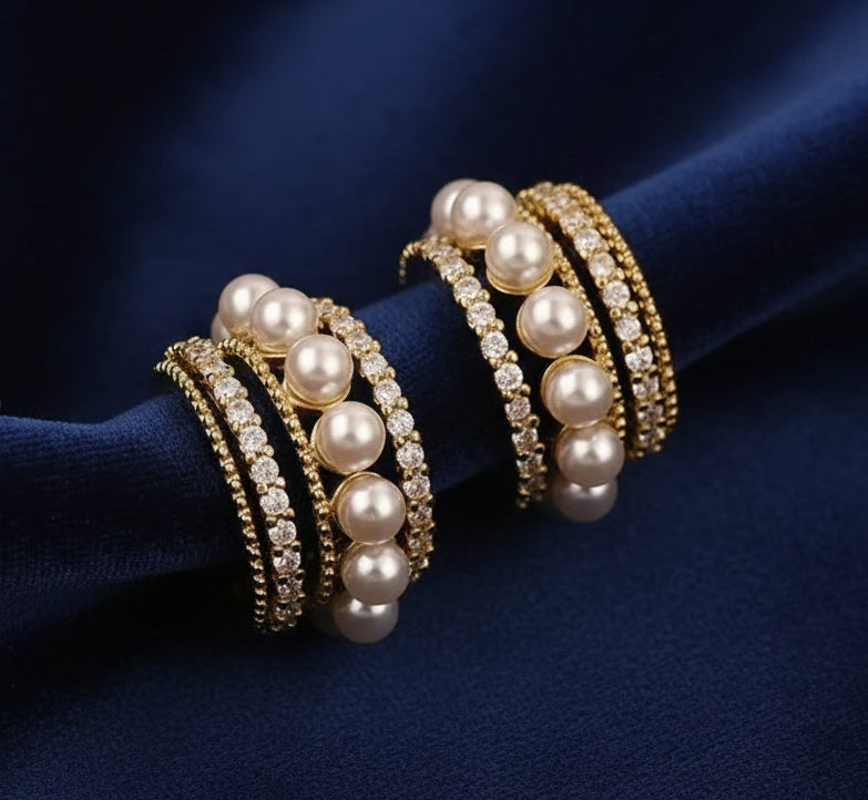 Jazz And Sizzle Gold Plated Zircon & Pearl Ear Cuffs