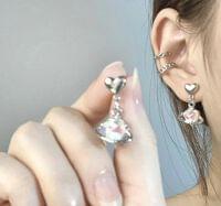 Korean Silver-Plated Heart & Saturn Planet Drop Earrings for Women