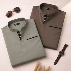 Urban Fit Mehendi Short Linen Kurta For Men