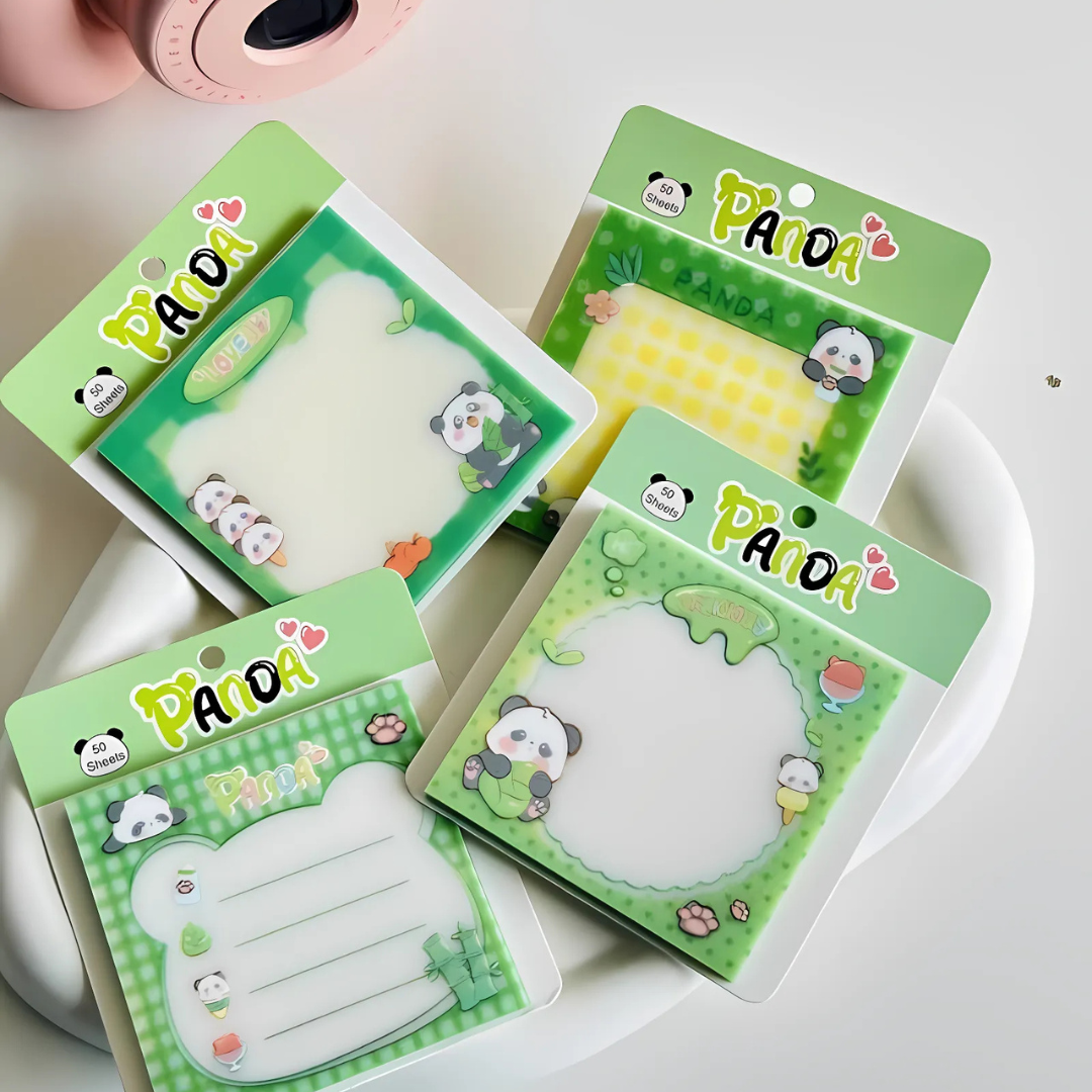 Set of Panda Sticky Notes with Panda Designs on a White Surface - Tinyminymo