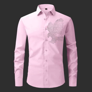 Pink shirt with eagle embroidery on a white background