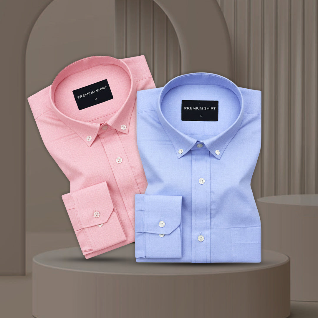 Pack of 2 Oxford Cotton Shirt For Men (Pink & Denim Blue)