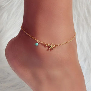 Starfish Anklet with a Turquoise Bead - Tinyminymo