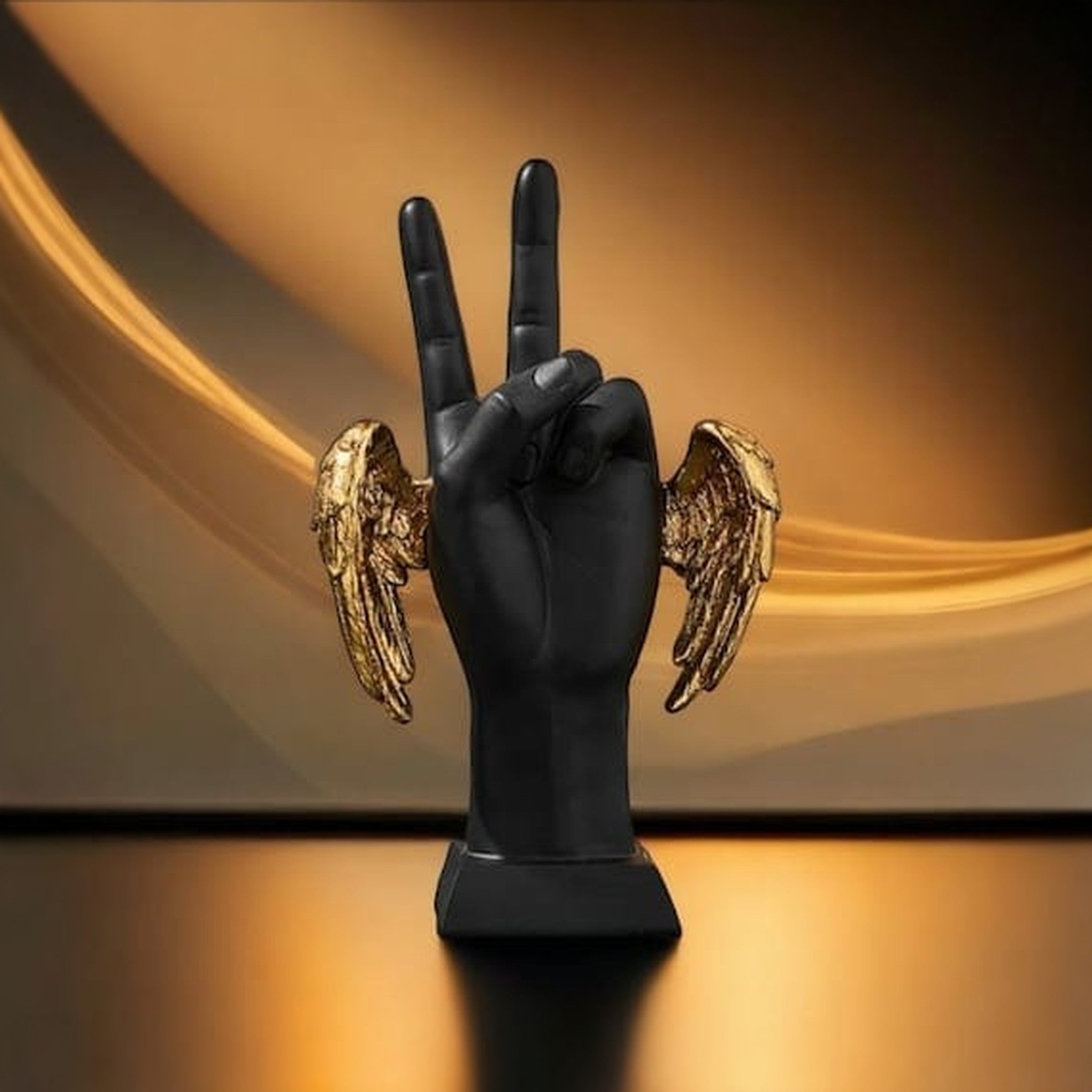 Victory Hand Sign with Golden Wings Showpiece
