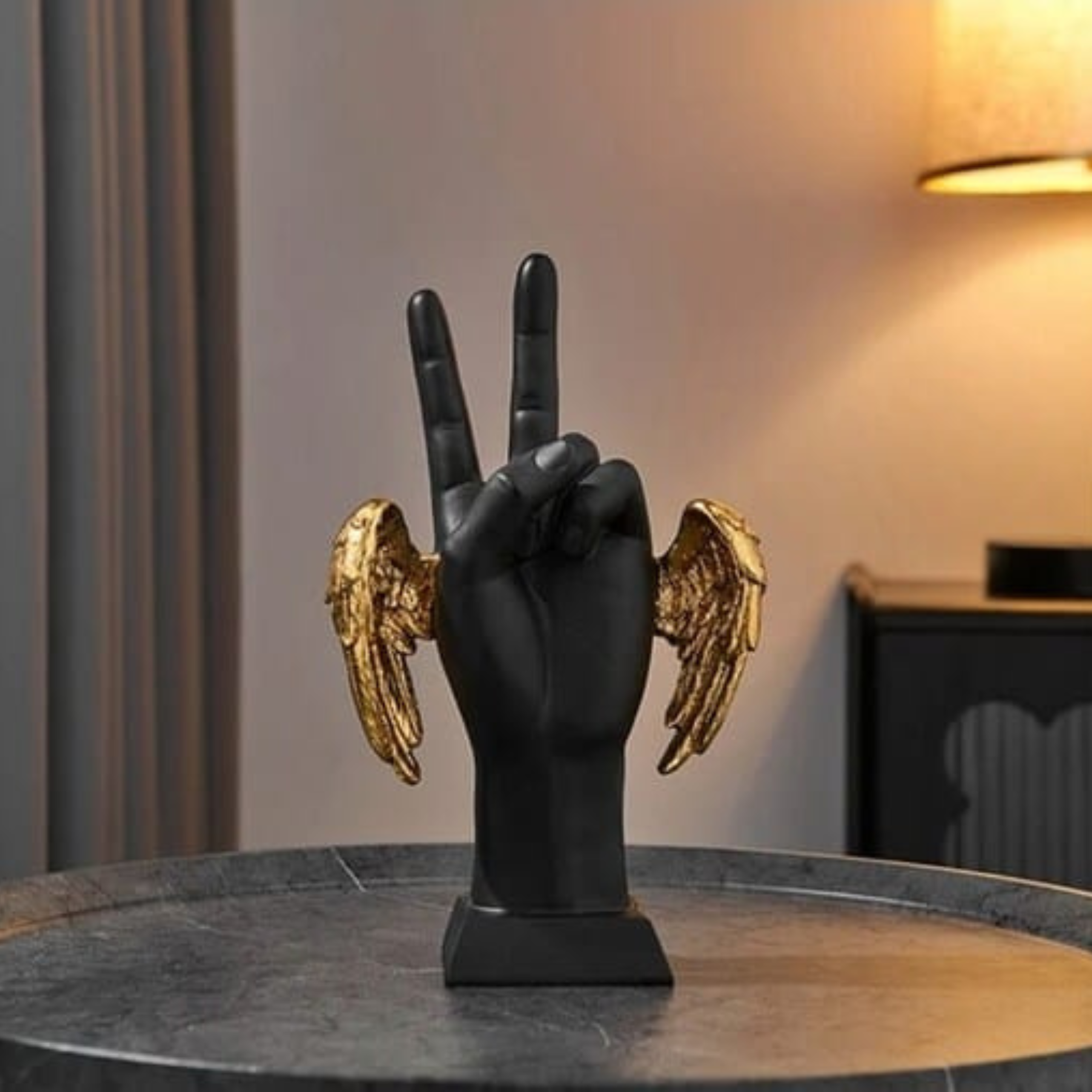 Victory Hand Sign with Golden Wings Showpiece