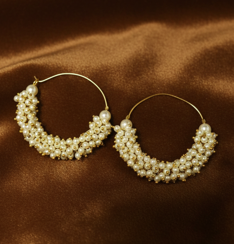 Jazz and Sizzle Gold Plated Pearls Beaded Everyday Lightweight Hoop Earrings