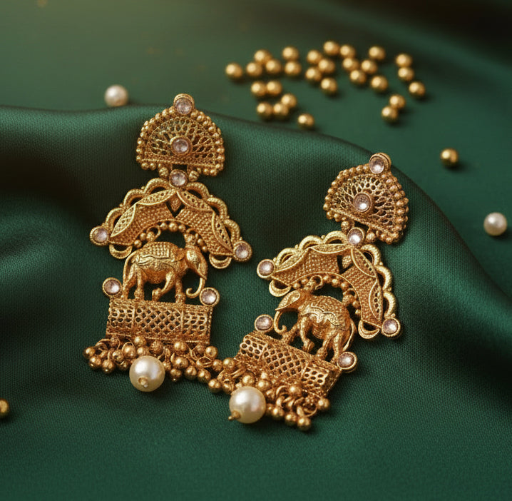 Jazz and sizzle Gold Plated Elephant Motif Pearl Drop Earrings