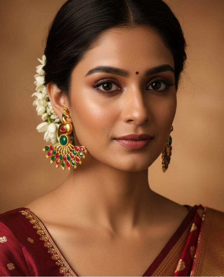 Jazz and sizzle Gold Plated Peacock Shaped Artificial Stone Studded Drop Earrings