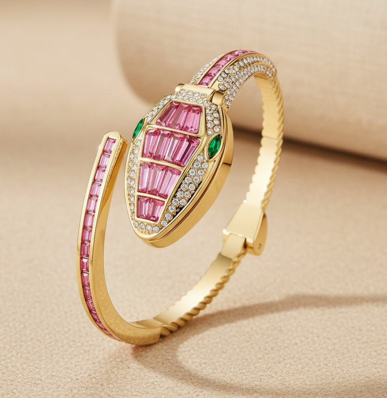 Rose Gold-Toned Crystal-Studded Cuff Bracelet Analog Watch for Women | Elegant Fashion Quartz Wrist Watch