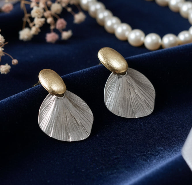 Jazz And Sizzle Metal Texture Shell Shaped Statement Drop Earrings