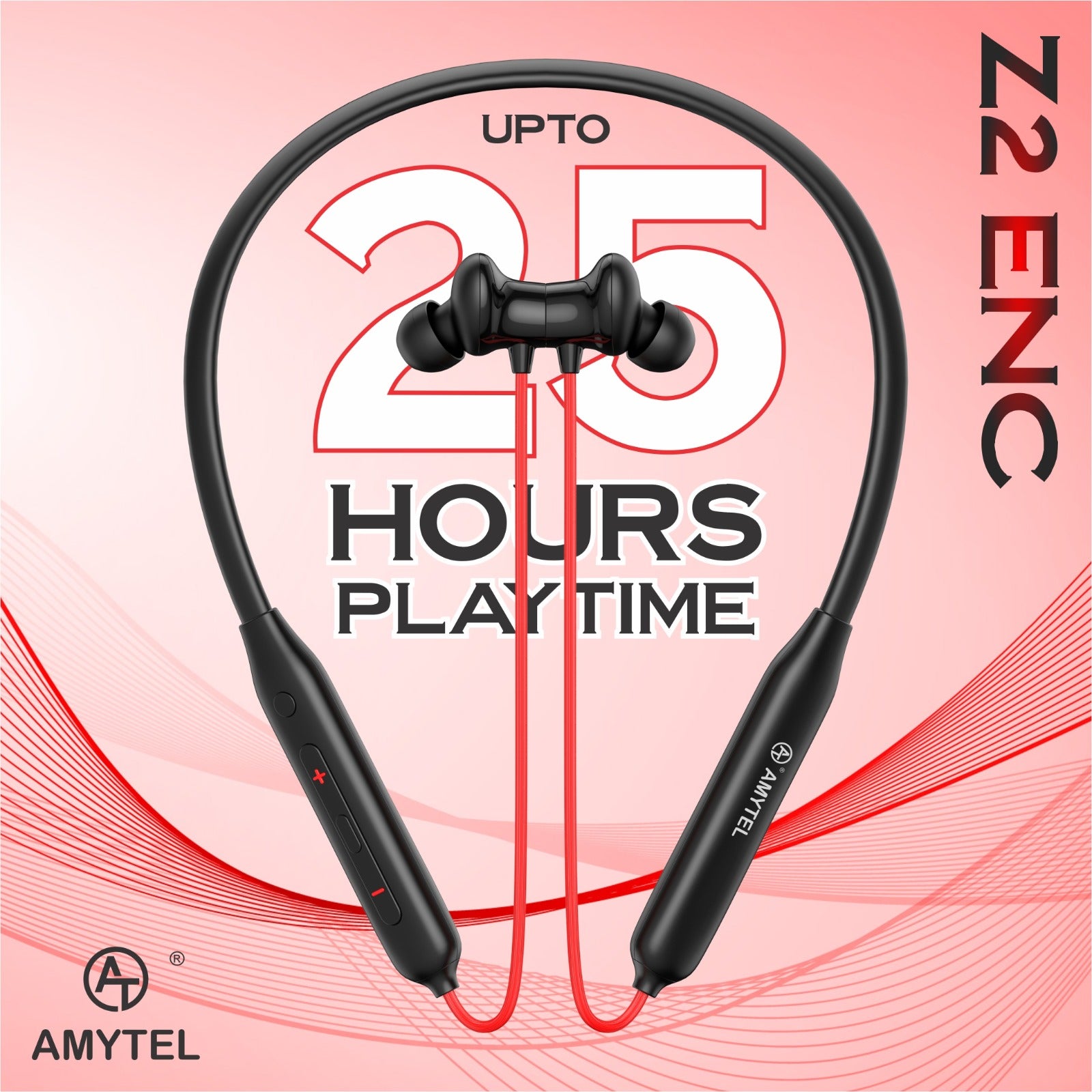 Amytel IPX5 Wireless Neckband Earphones with 25H Playtime & Magnetic Earbuds (Black)