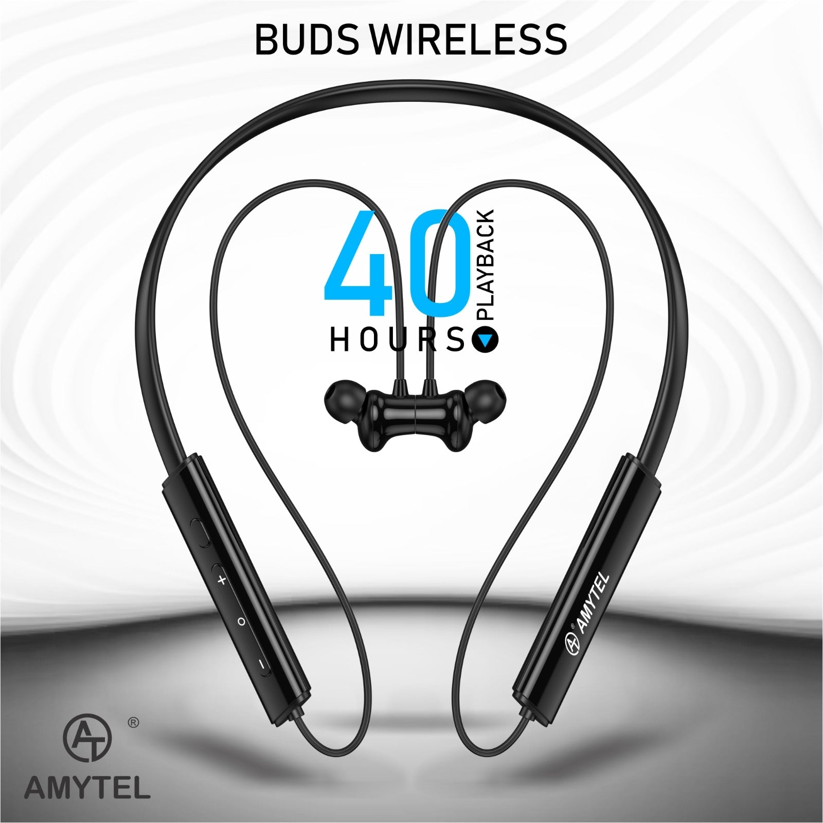 Amytel Buds Wireless Neckband Earphones with 40H Playtime, ANC & Low Latency (Black)
