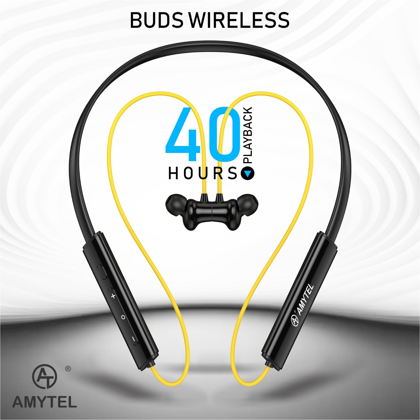 Amytel Buds Wireless Neckband Earphones with 40H Playtime, ANC & Low Latency (Yellow)