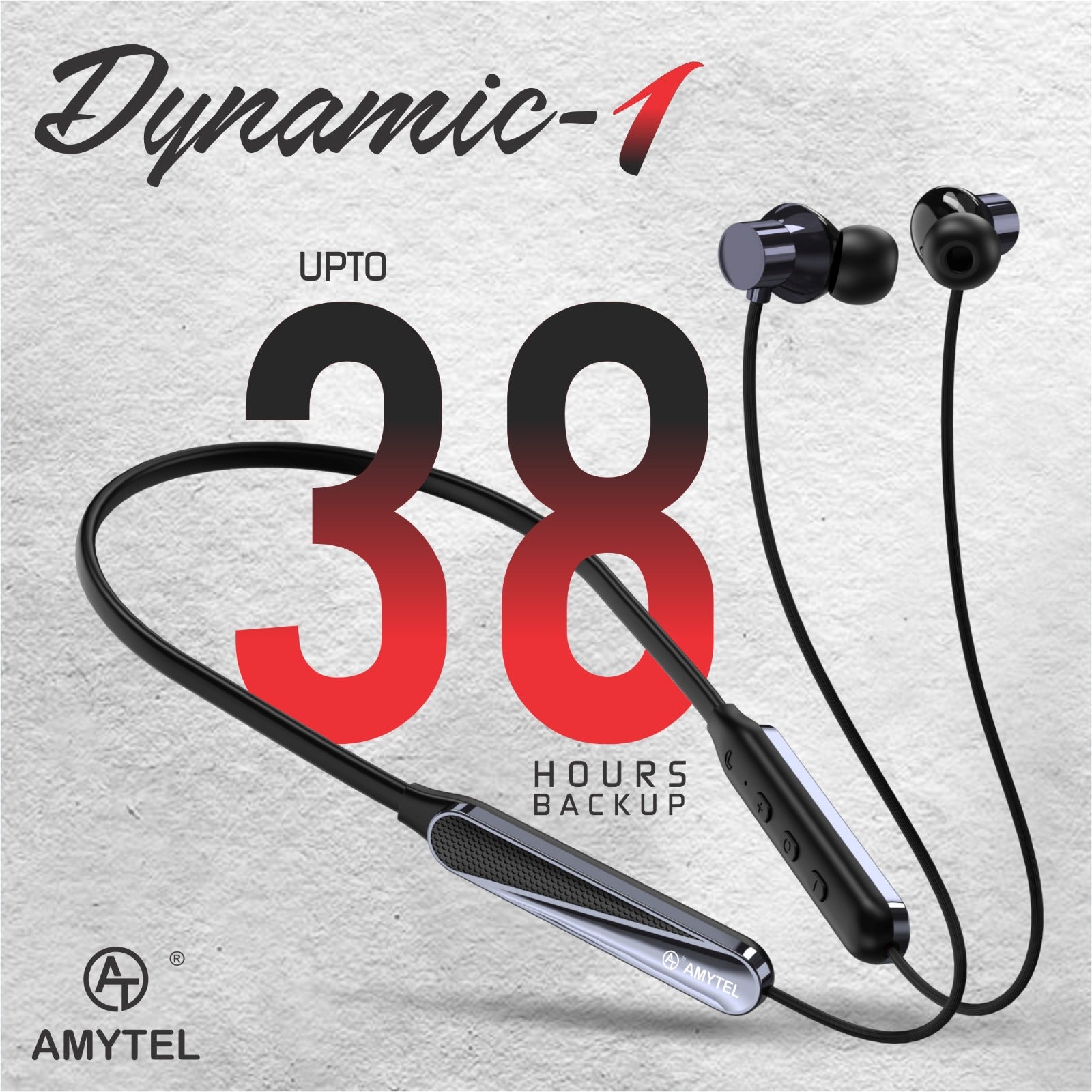 Amytel Dynamic-1 Wireless Neckband Earphones | Bluetooth v5.4 | Hybrid ANC | 38H Playtime (Black)