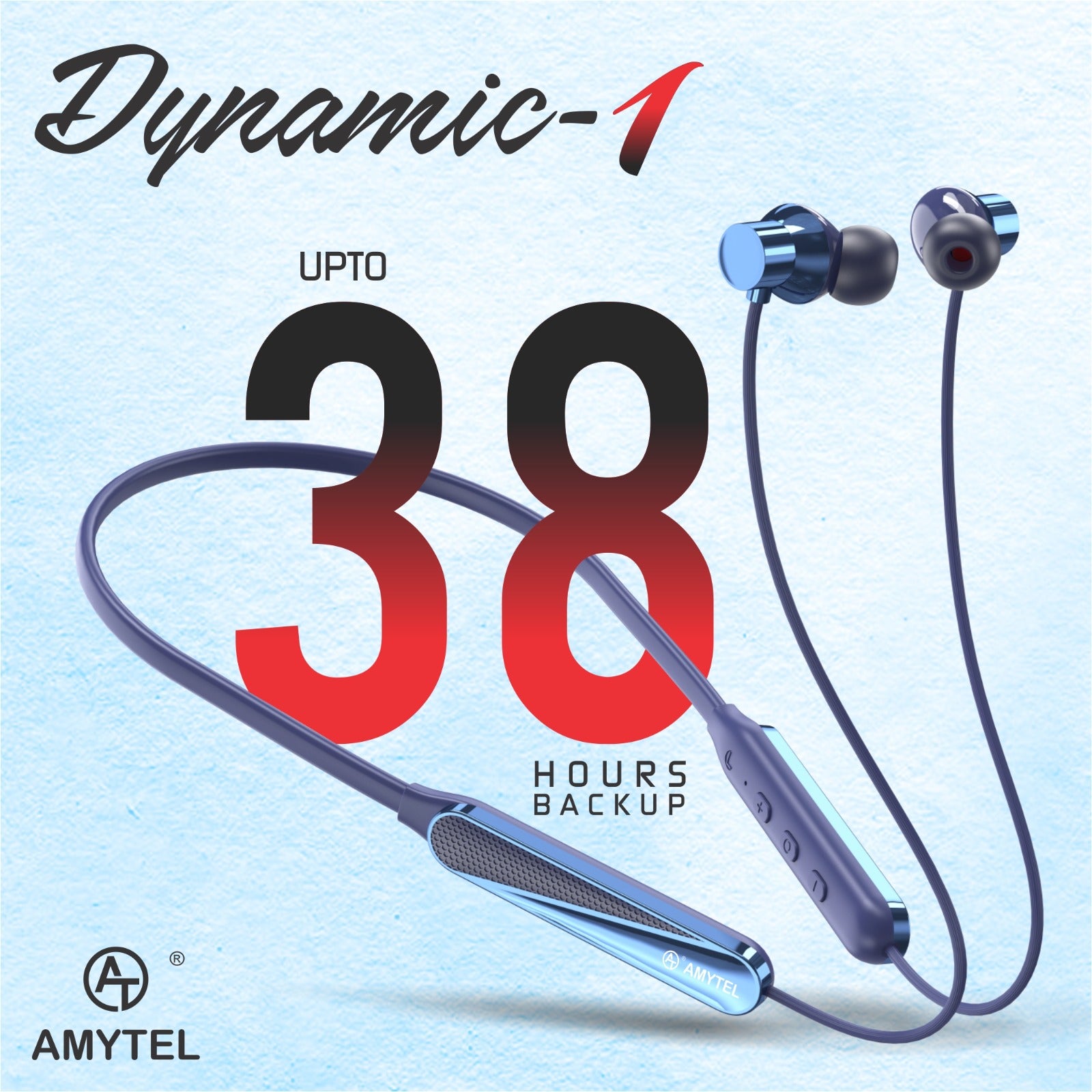 Amytel Dynamic-1 Wireless Neckband Earphones | Bluetooth v5.4 | Hybrid ANC | 38H Playtime (Dark Blue)