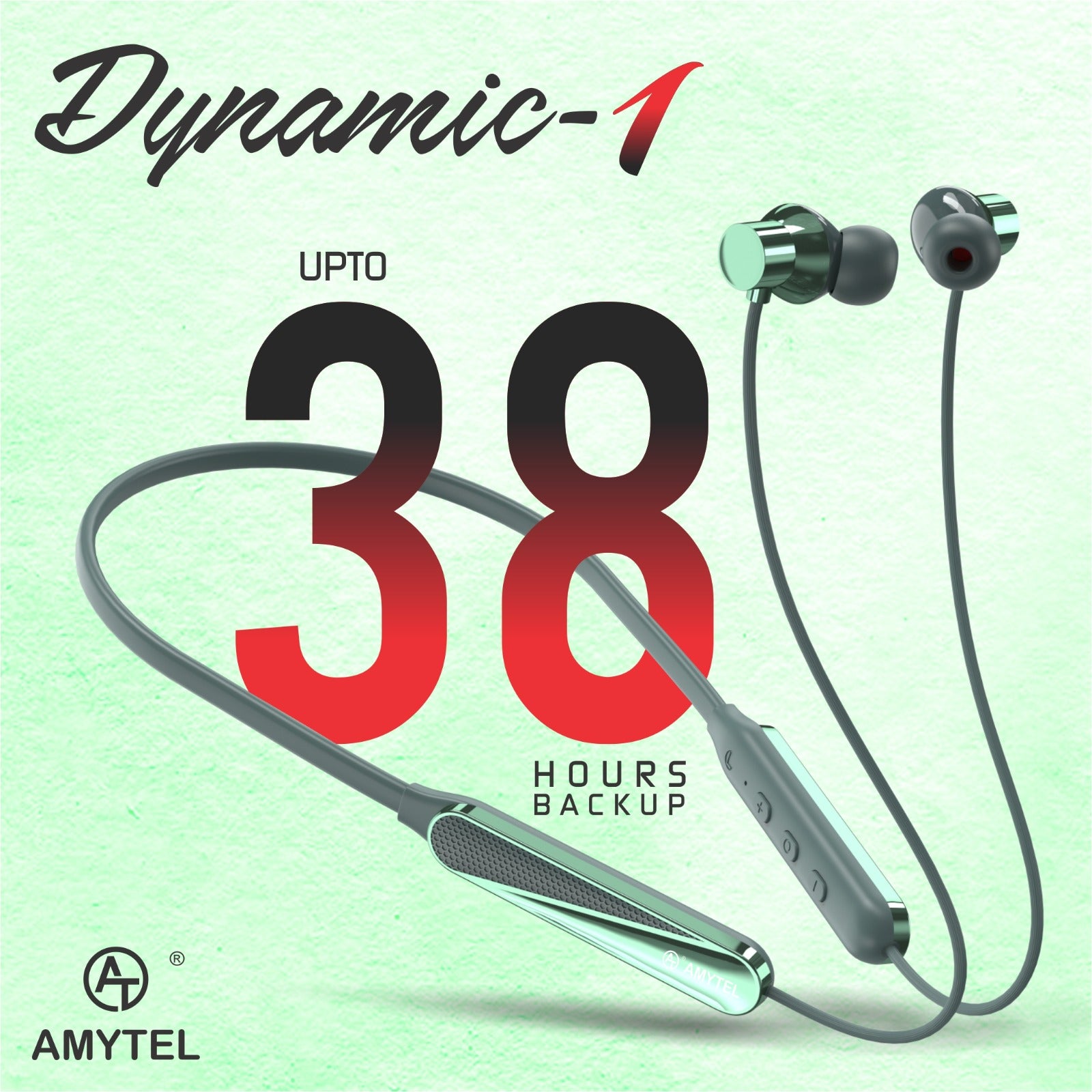 Amytel Dynamic-1 Wireless Neckband Earphones | Bluetooth v5.4 | Hybrid ANC | 38H Playtime (Green)