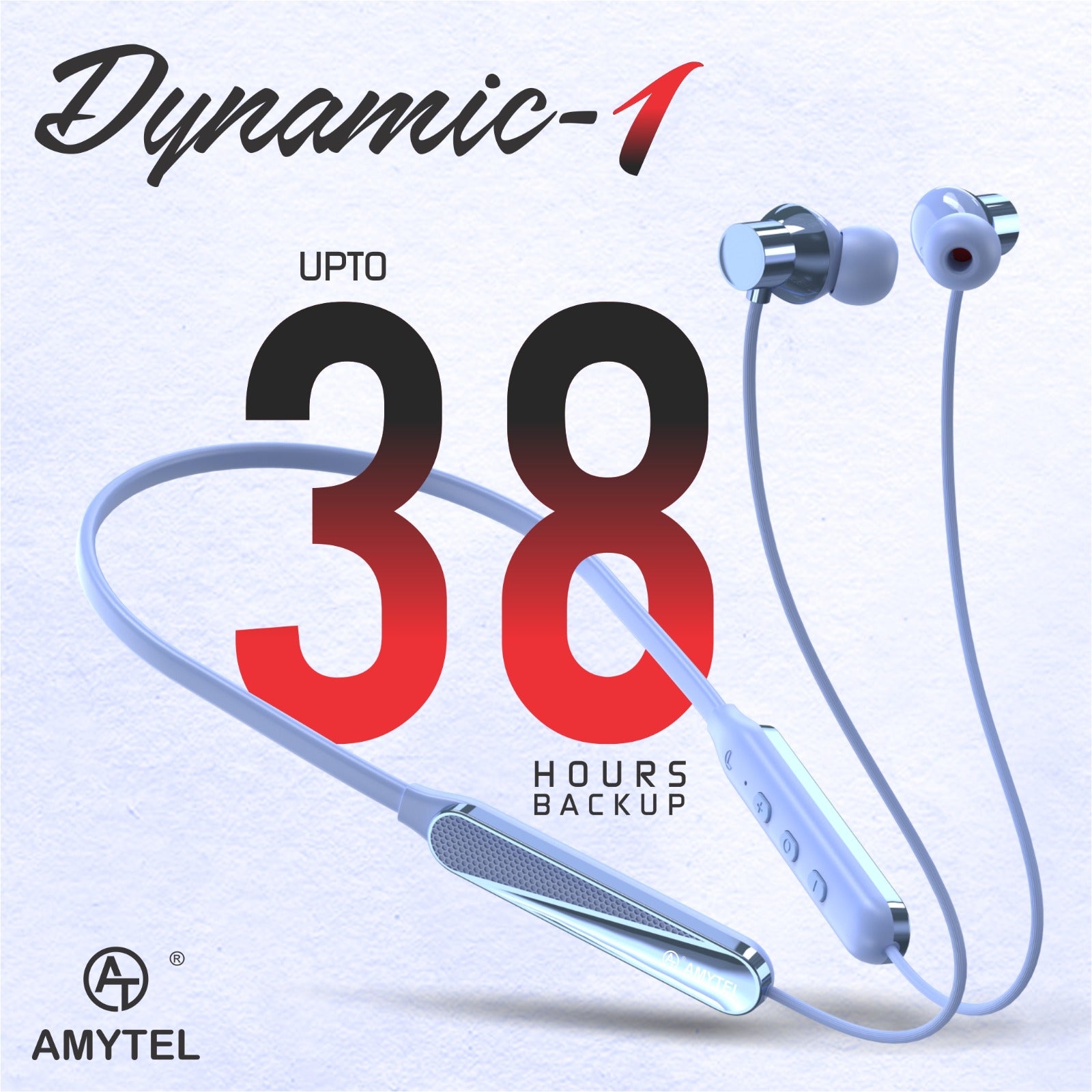 Amytel Dynamic-1 Wireless Neckband Earphones | Bluetooth v5.4 | Hybrid ANC | 38H Playtime (Blue)