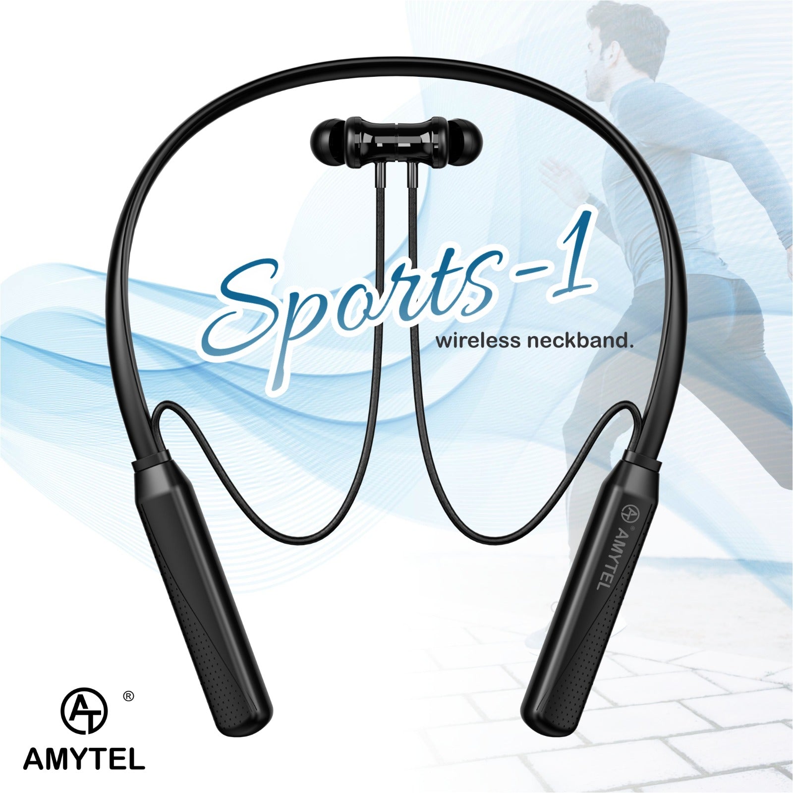 Amytel Sports-1 Wireless Neckband Earphones | Bluetooth 5.3 | 48 Hours Playtime | Fast Charging | Dual Pairing | Magnetic Earbuds | IPX4 Splash Resistant