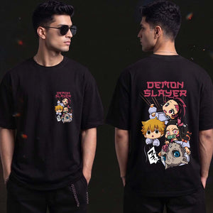 Black Demon Slayer oversized French terry cotton T-shirt lifestyle