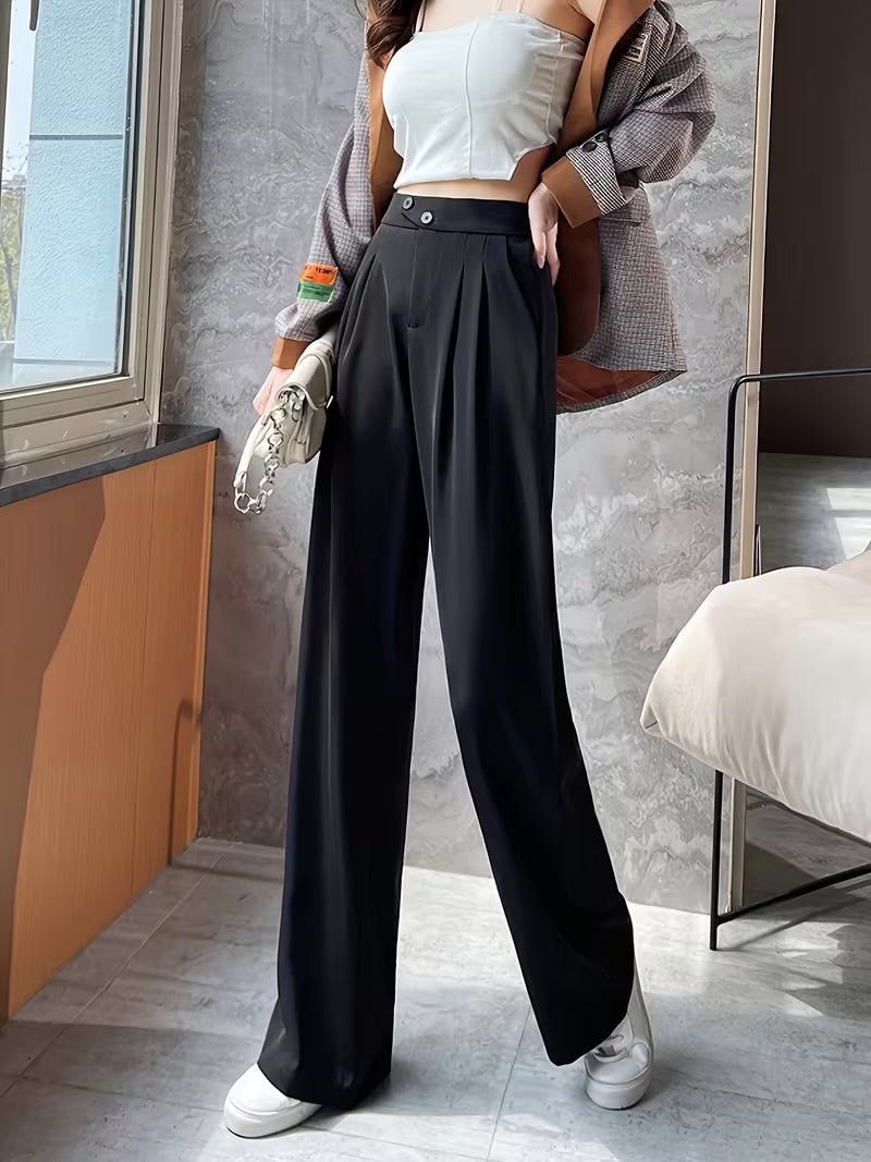 Black Tailored Button Highwaist Wide Leg Korean Pants