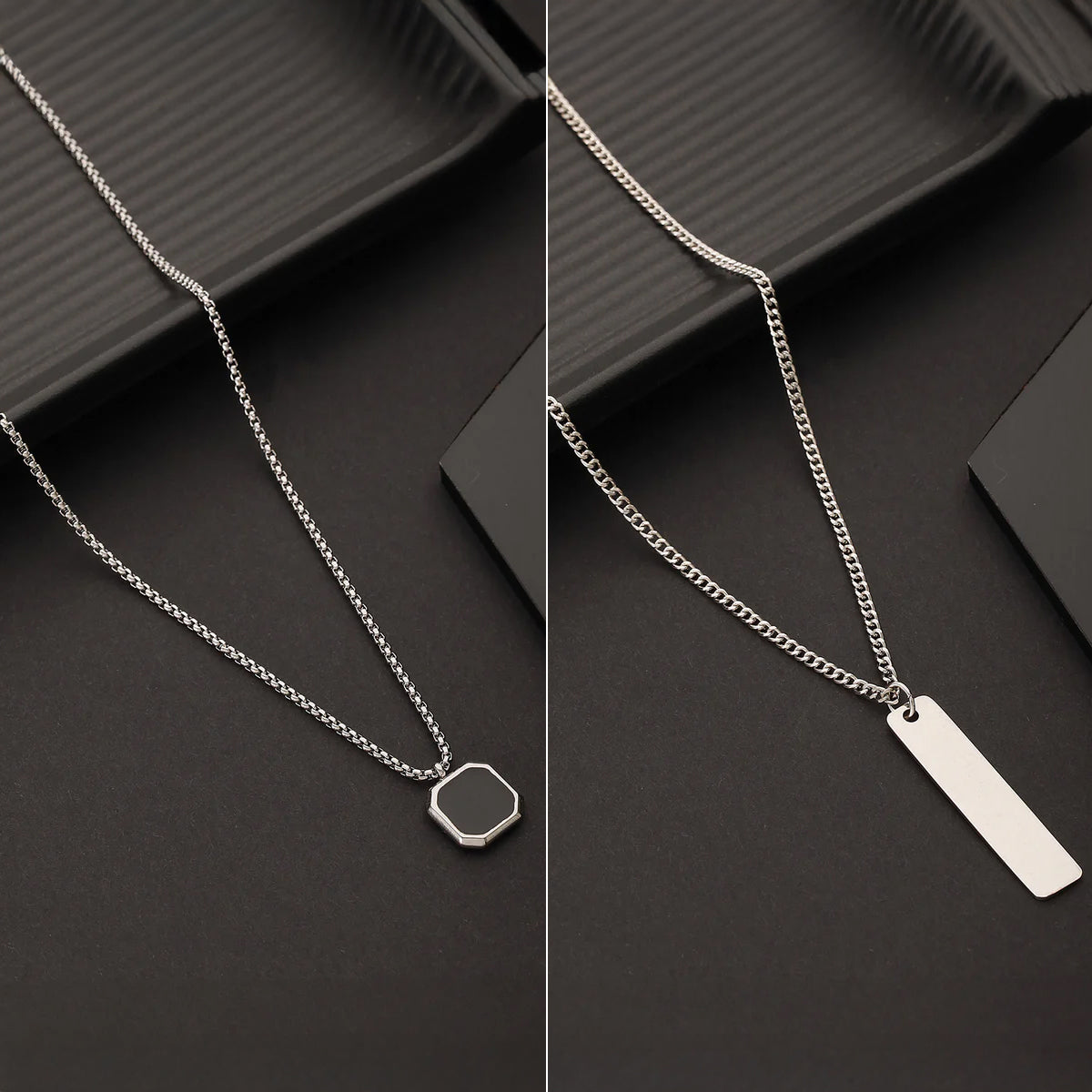 Set Of 2 Men’s Silver-Plated Chain & Pendant