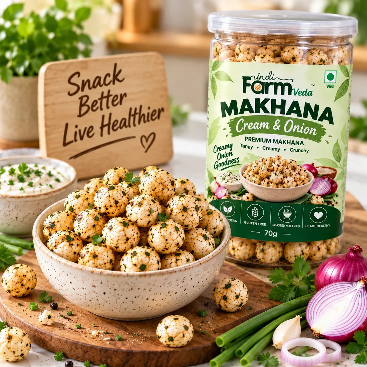 IndiFarmVeda Cream and Onion Makhana