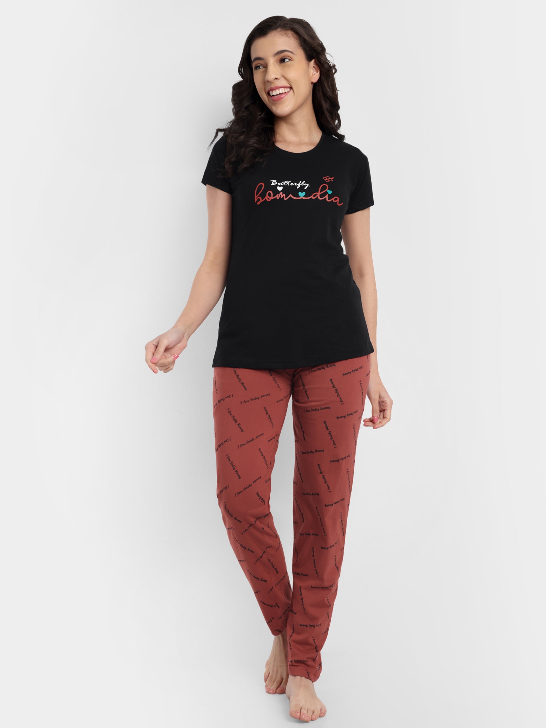 Women's Cotton Printed Night Suit Set of T-shirt & Pyjama (15027a)