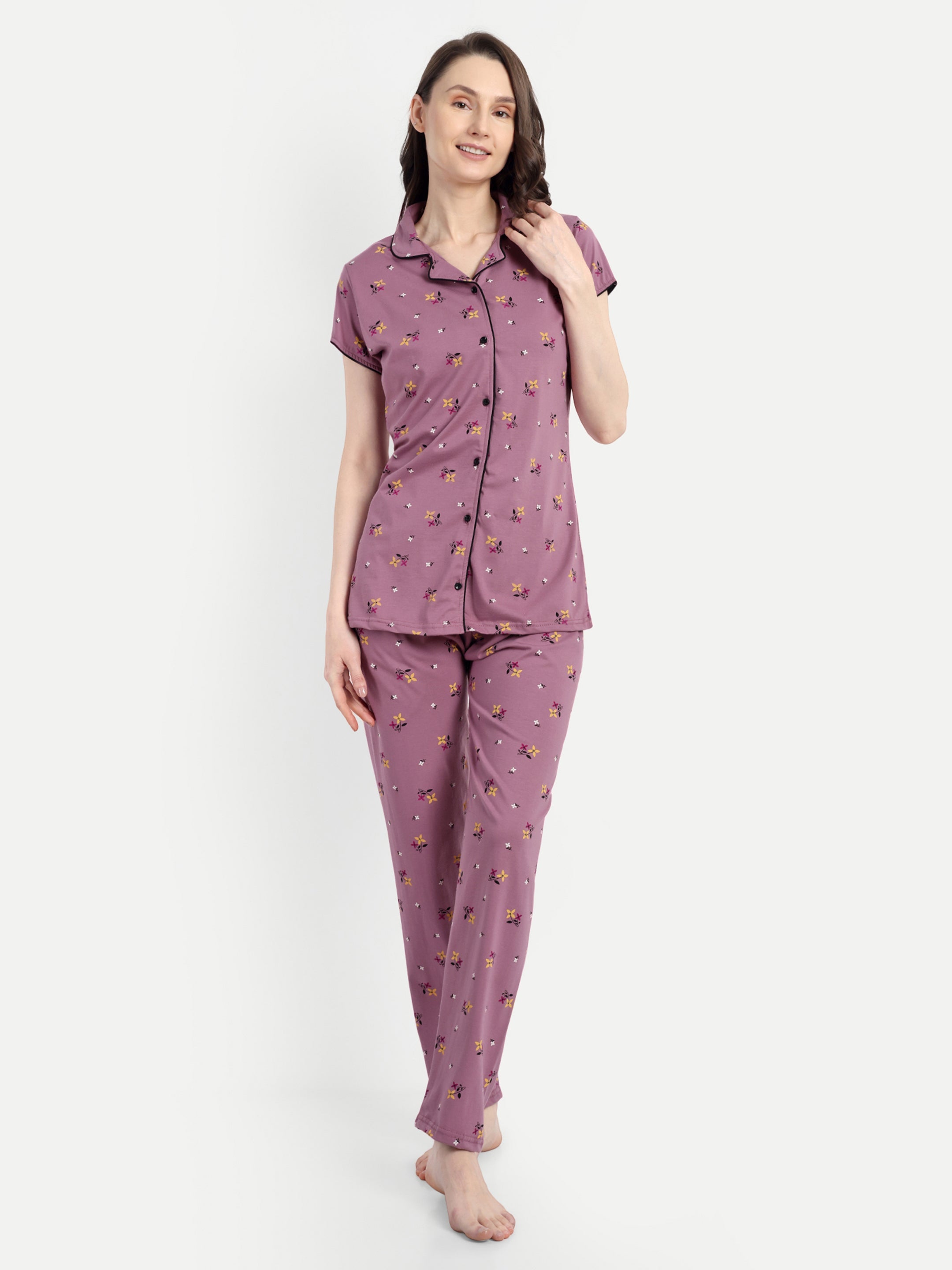 Women's Cotton Flower Printed Night Suit Set (917)