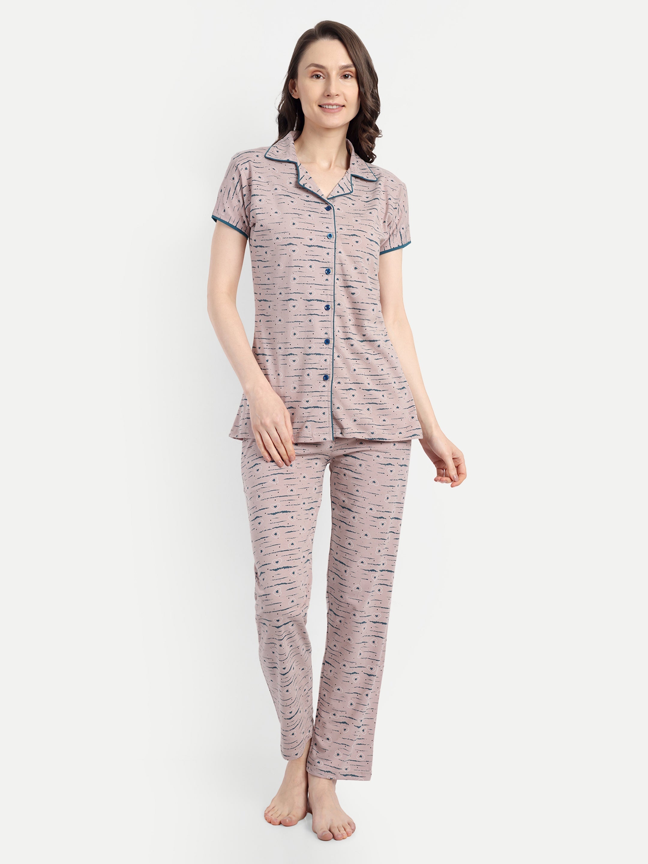 Women's Cotton Heart Night Suit Set (2267a)