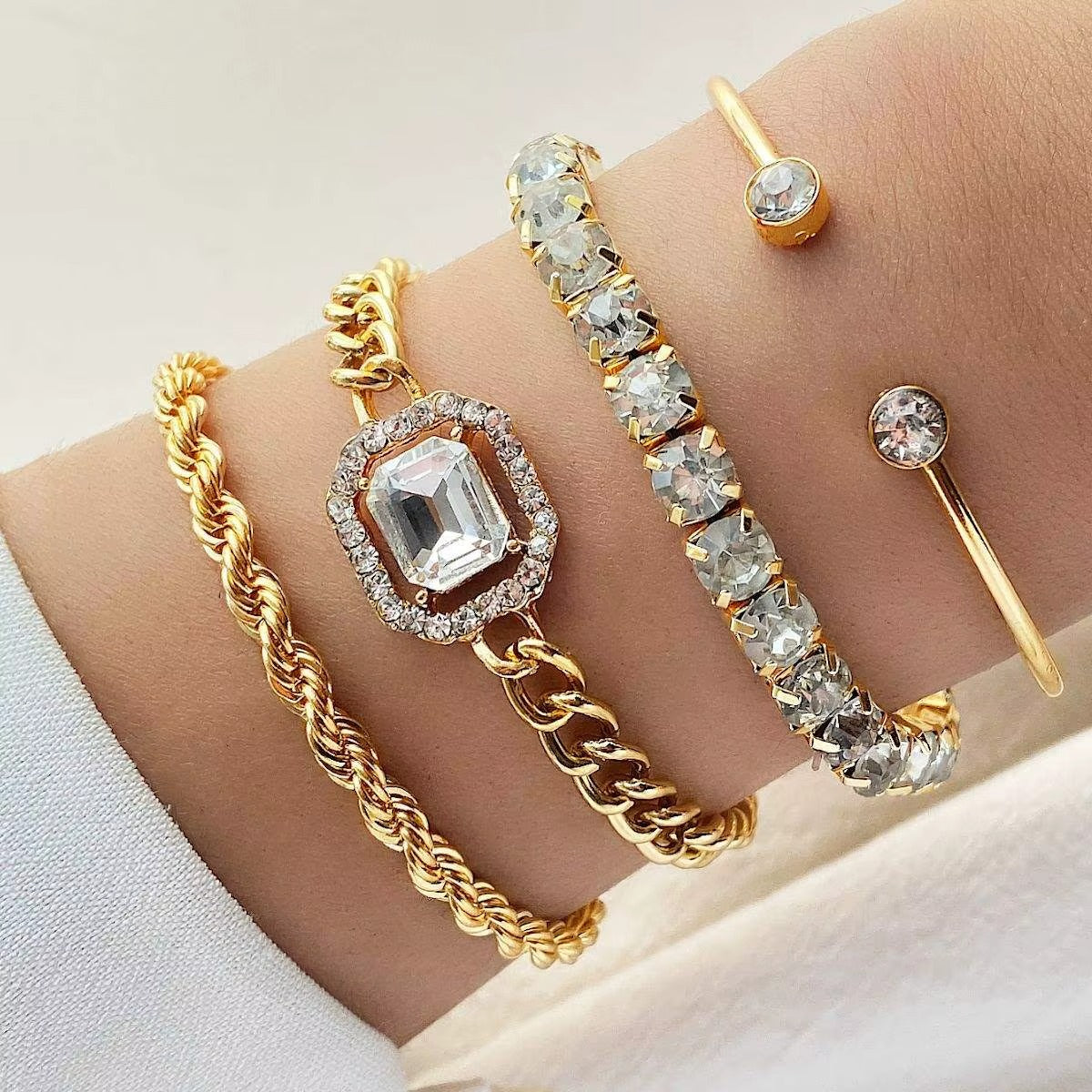Geometric Twist Tennis Chain 4 Pcs/Set Crystal Rhinestone Bracelets Bangles Bracelet for Women