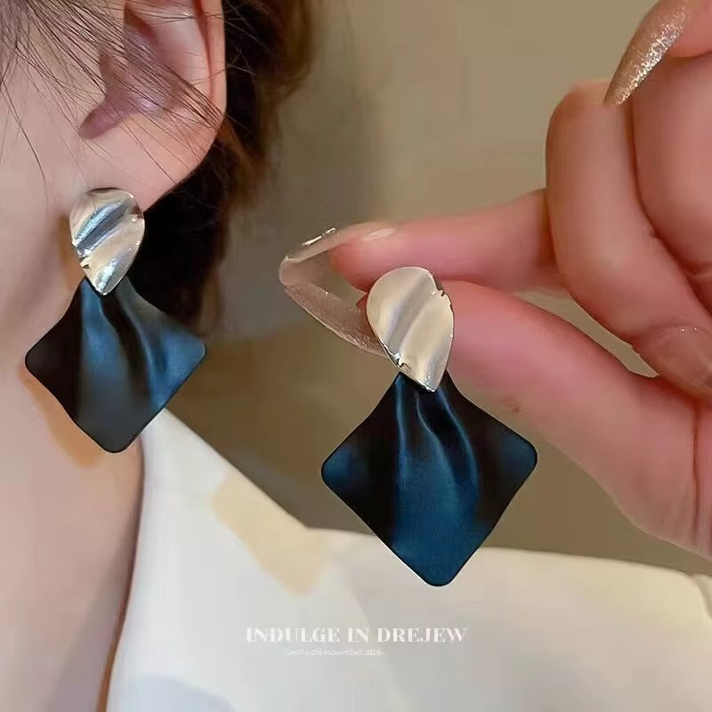 Minimalist Geometric Black Drop Earrings | Silver-Toned Fashion Jewellery
