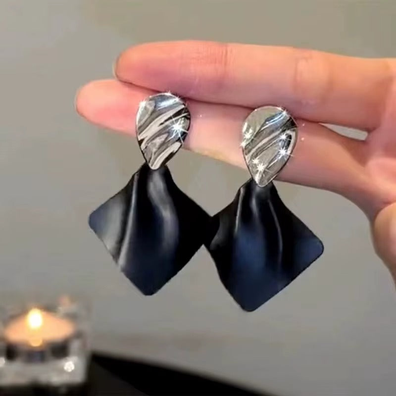Minimalist Geometric Black Drop Earrings | Silver-Toned Fashion Jewellery