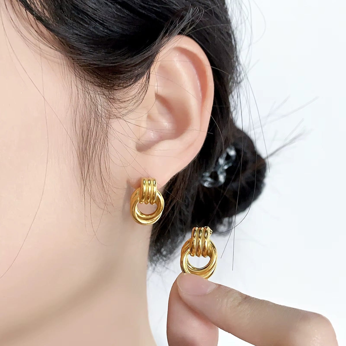 Handmade Polished Gold Stainless Steel Knotted Earrings for Women| Anti Tarnish
