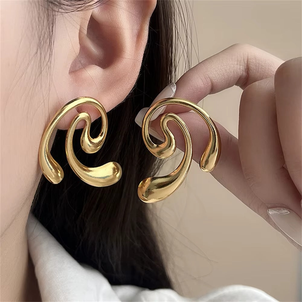 Stainless Steel Wave Drip Stud Earrings for Women Trendy Wholesale Ladies Waterproof