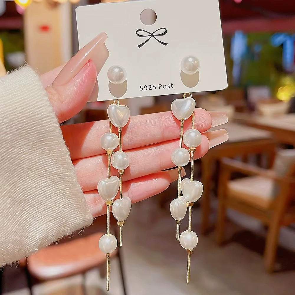 Elegant Tassel Drop Earrings Flower Design Long Style
