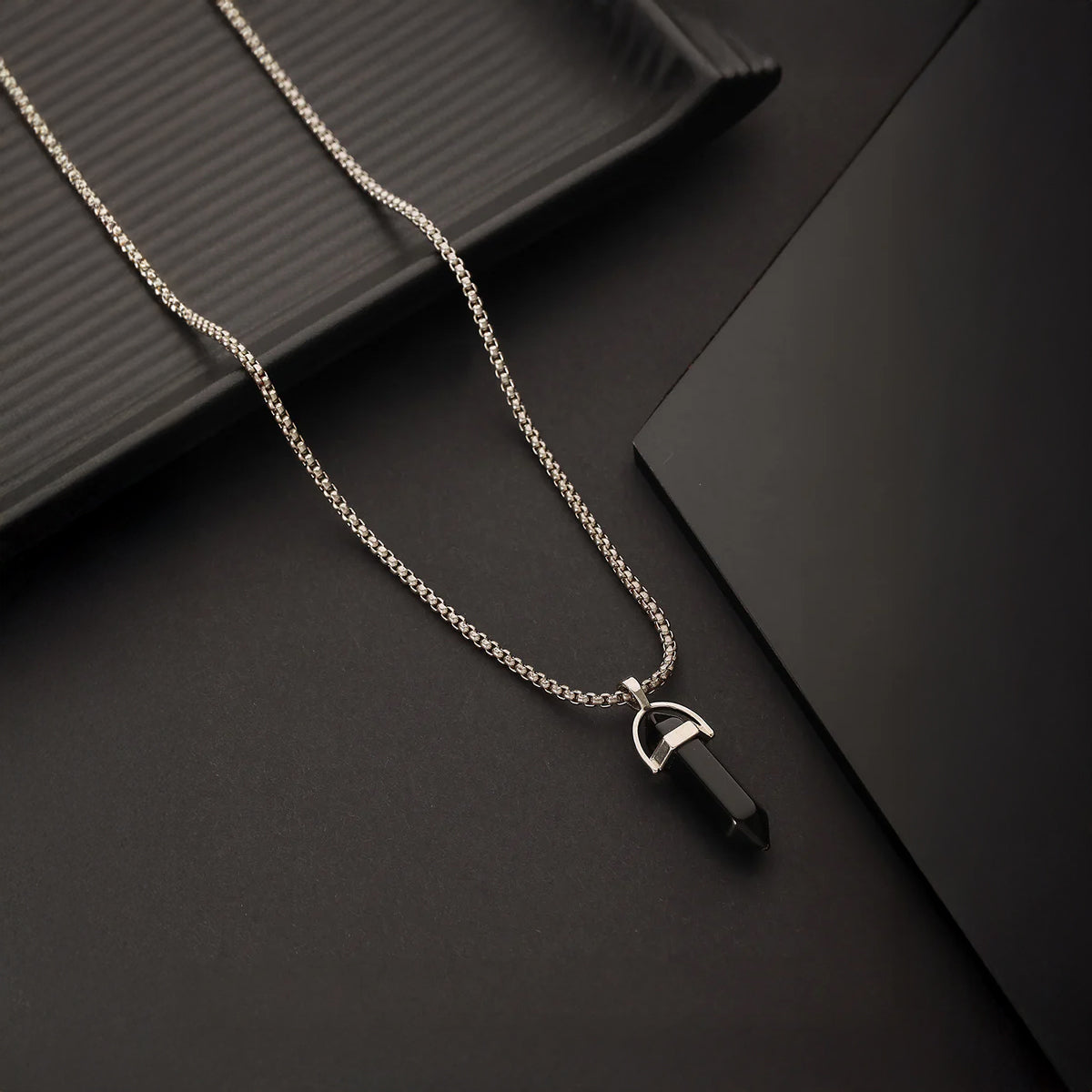 Jazz and Sizzle Three Combo Set of Silver-Plated Black Necklace For Men 3in1