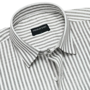 Striped shirt with a collar and label on a white background