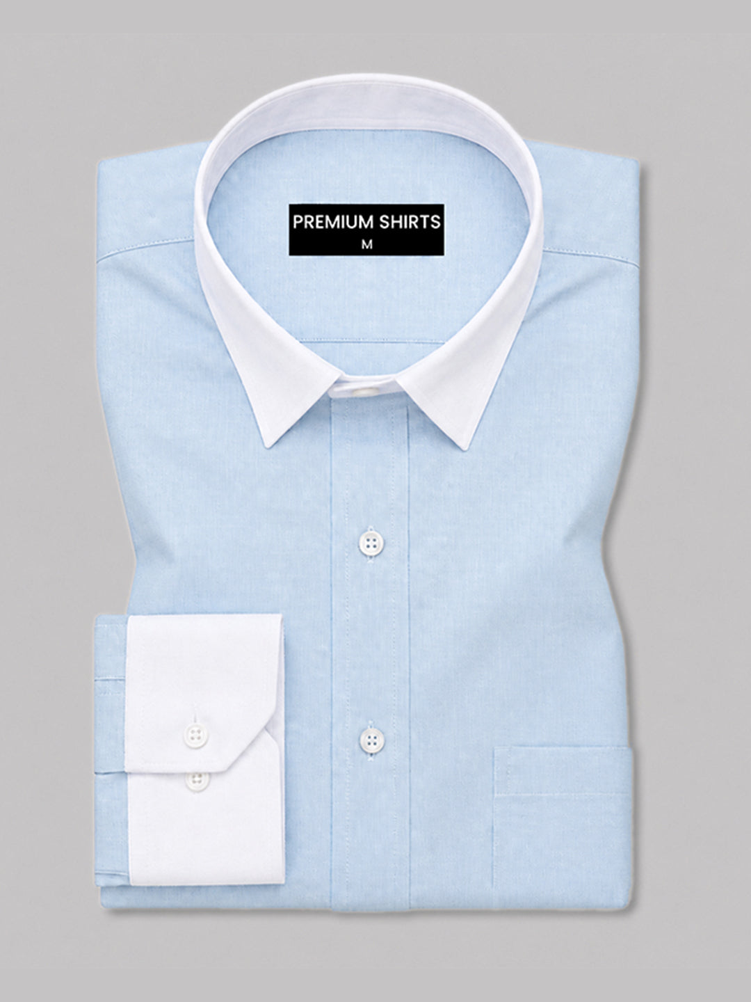 White Collar Sky Blue Oxford Cotton Shirt For Men