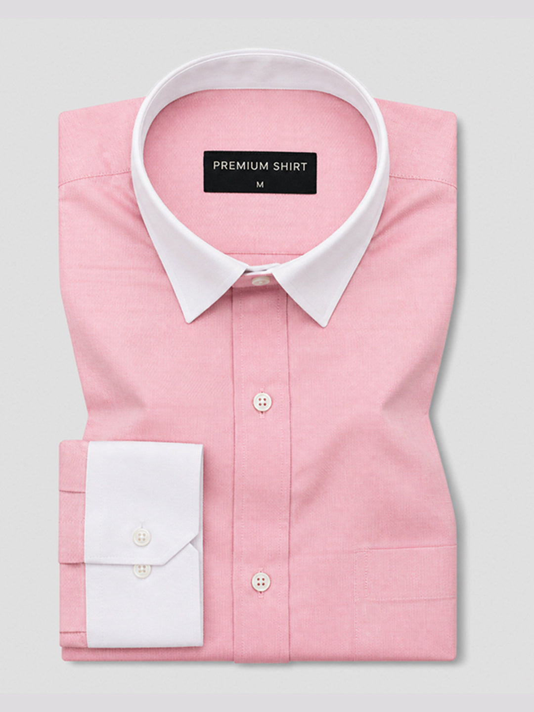 White Collar Pink Oxford Cotton Shirt For Men